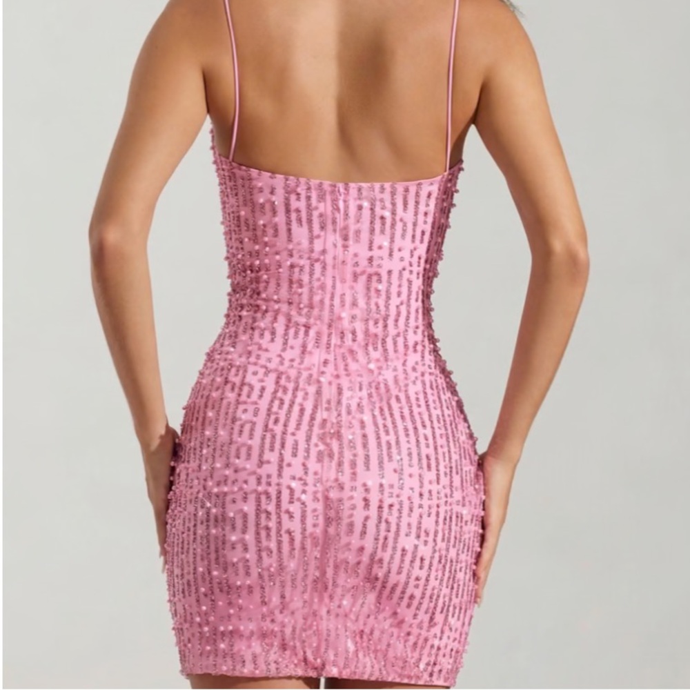 Oh Polly Lunetta Embellished Scoop-Neck Bodycon Mini Dress in Pink - Picture 2 of 4